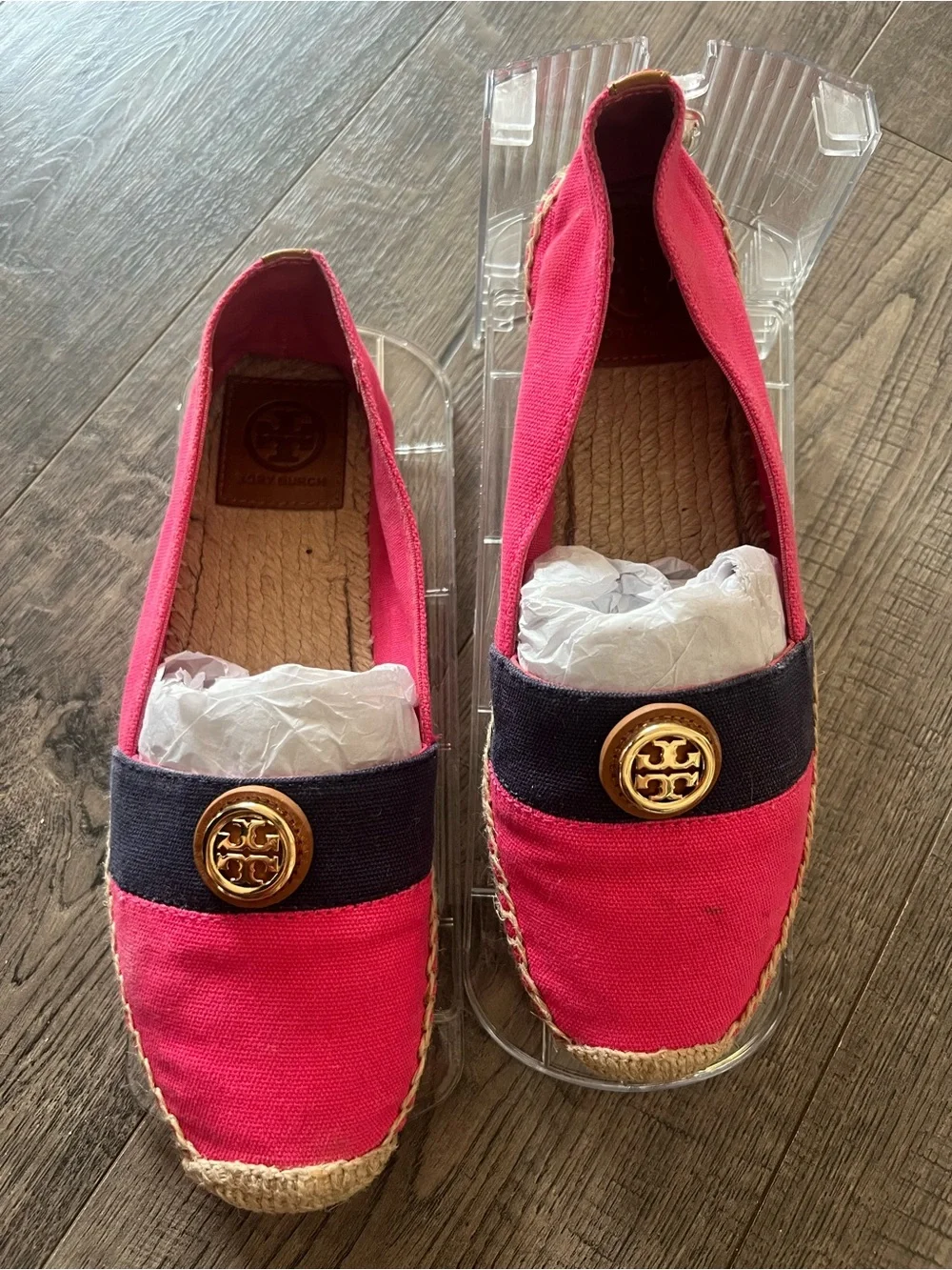 Tory Burch Hot Pink Canvas Espadrille Flat with Jute Insole